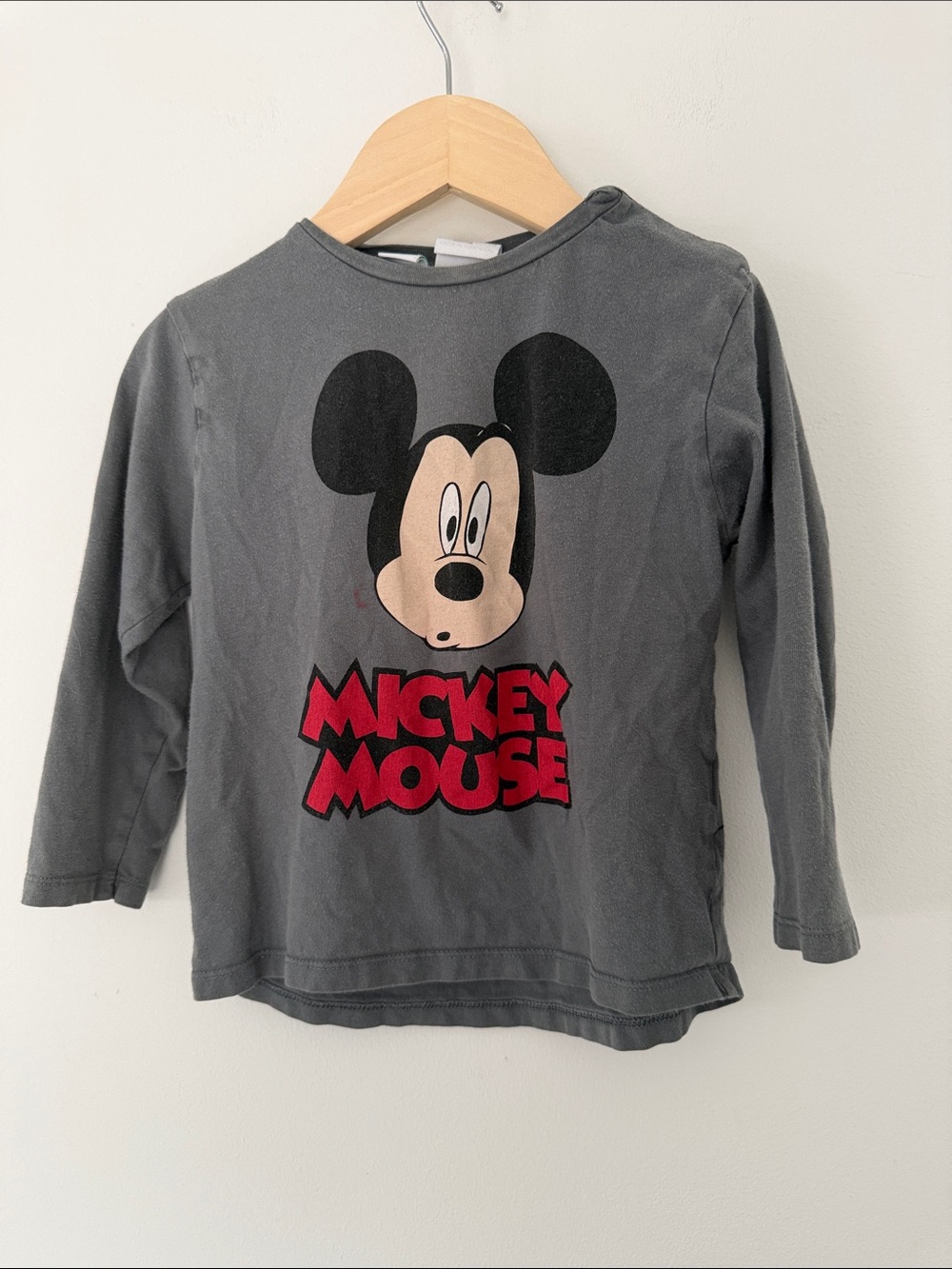 Zara Disney Gray Long Sleeve Mickey Mouse Face Tee Size 18m-24m